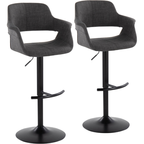 Vintage Flair Adjustable Swivel Bar Stool in Black Metal & Charcoal Fabric (Set of 2)